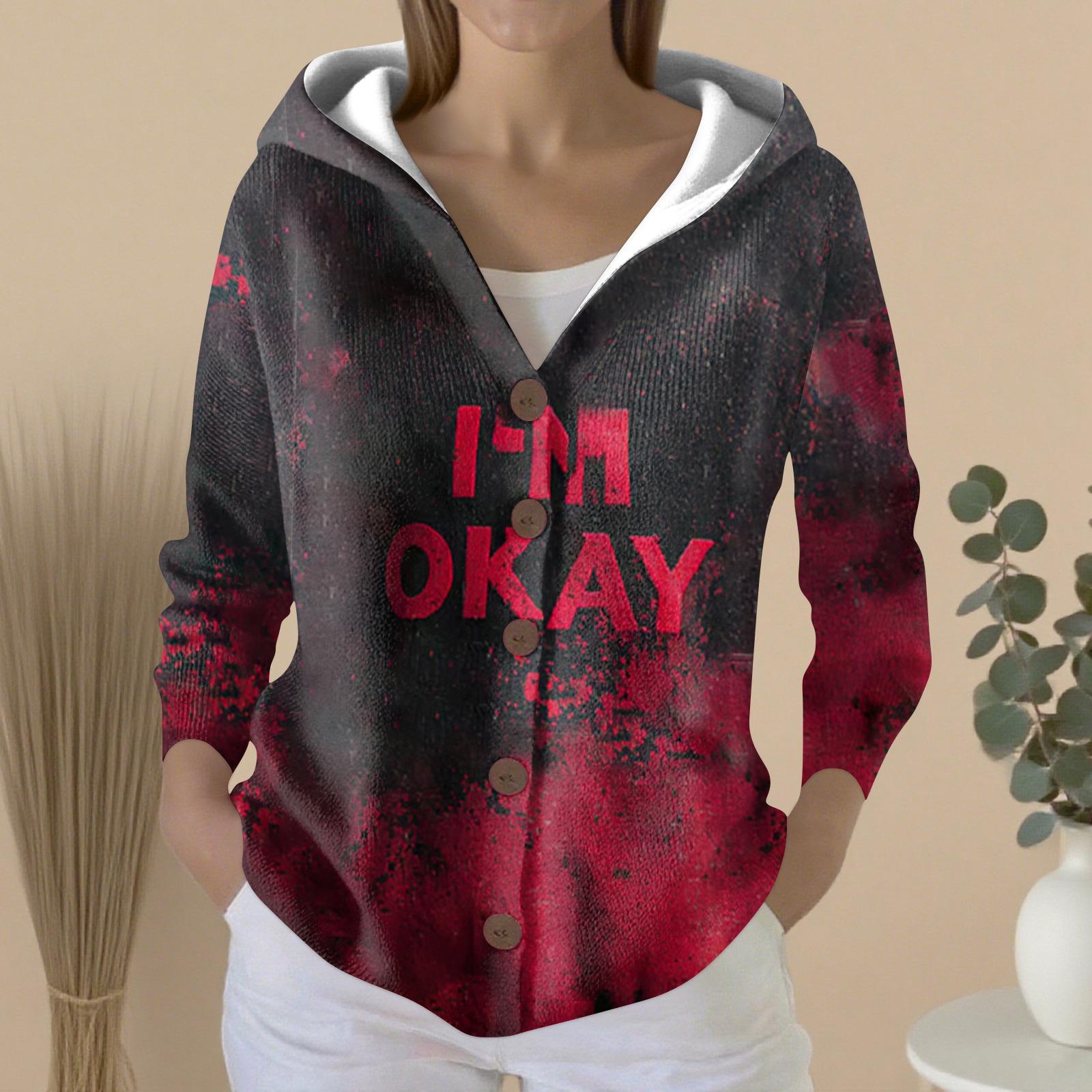 

Женский модный повседневный свитер на пуговицах с принтом, кардиган, куртка с капюшоном XL винный