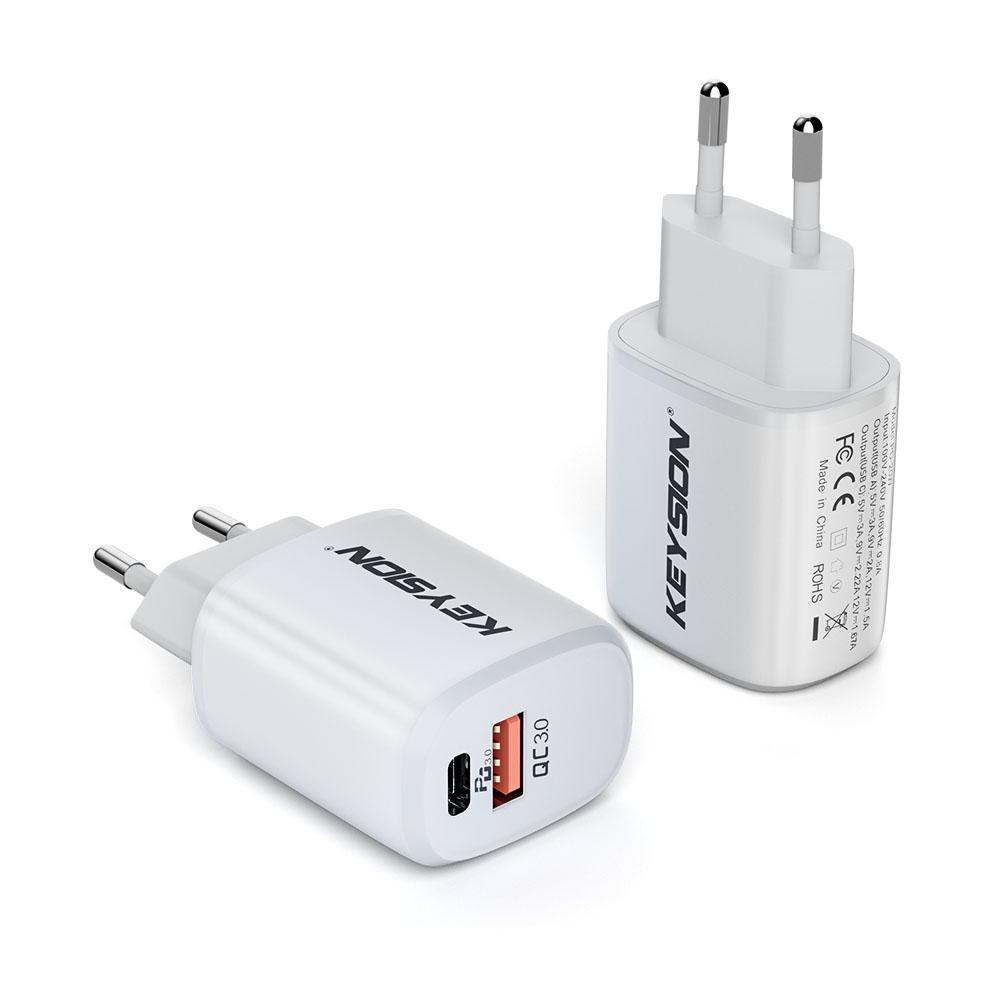 

Зарядное устройство KEYSION 20 Вт PD USB C для iPhone 16 15 14 Pro Max Phone QC 3.0 PD 3.0 USB Type C для быстрой зарядки Xiaomi Samsung Huawei EU Plug белый