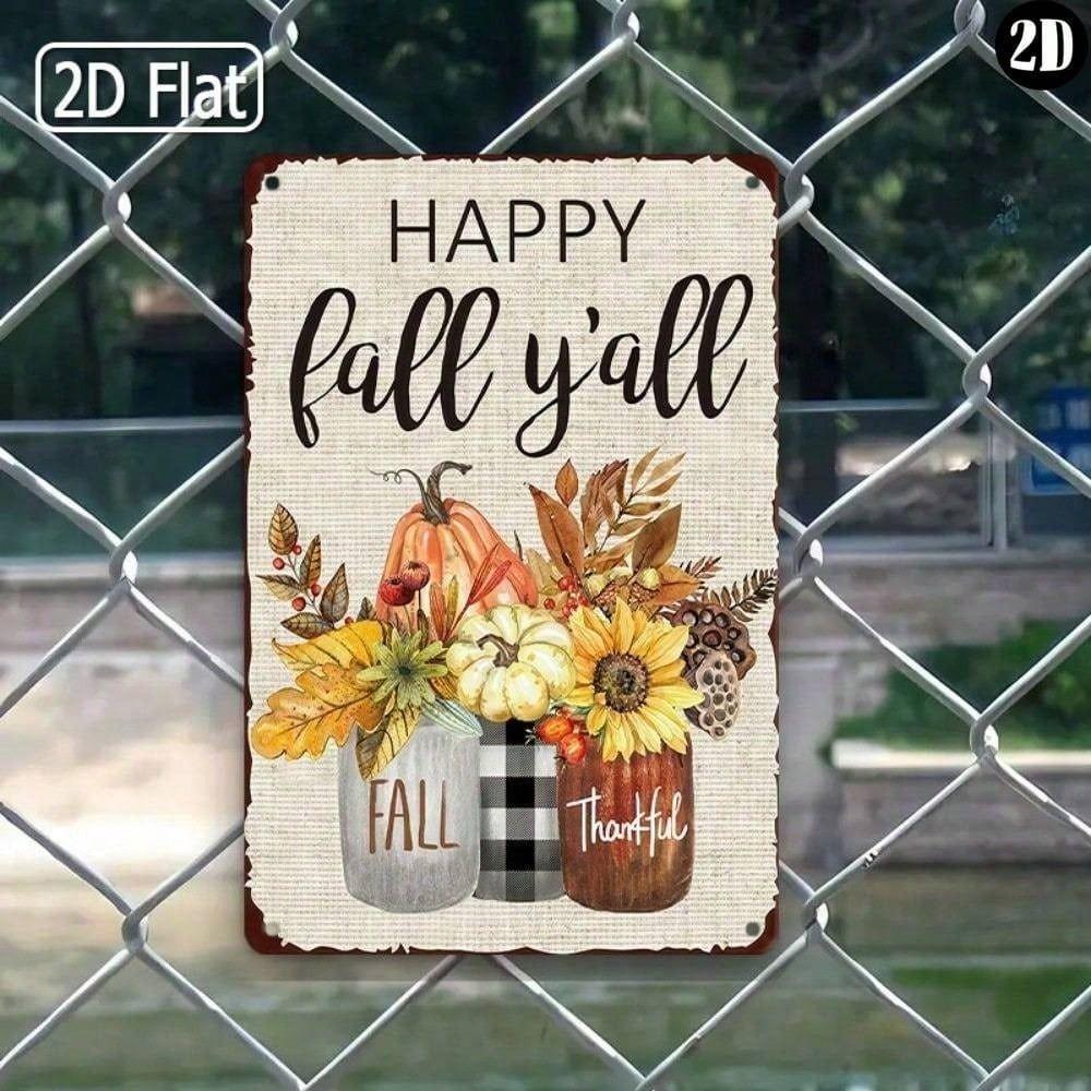 Metal Wall Art Sunflower Pumpkin Fall Sign Home Decor 20x30cm