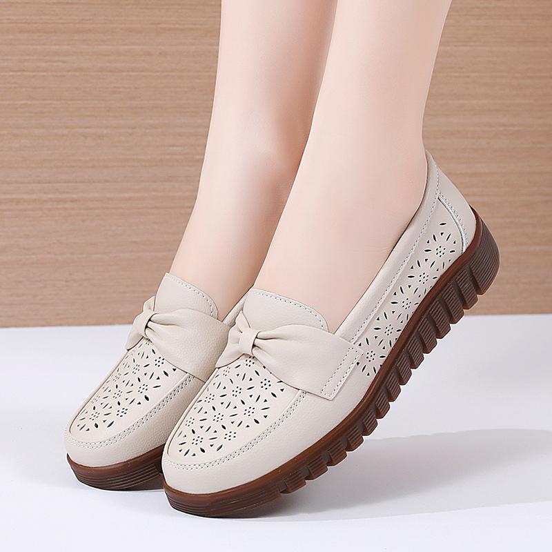 Spring and Summer New Womens Flat Shoes Work Flat Casual Sports Shoes Cowhide Soft Loafers Breathable Mother Shoes 35-44