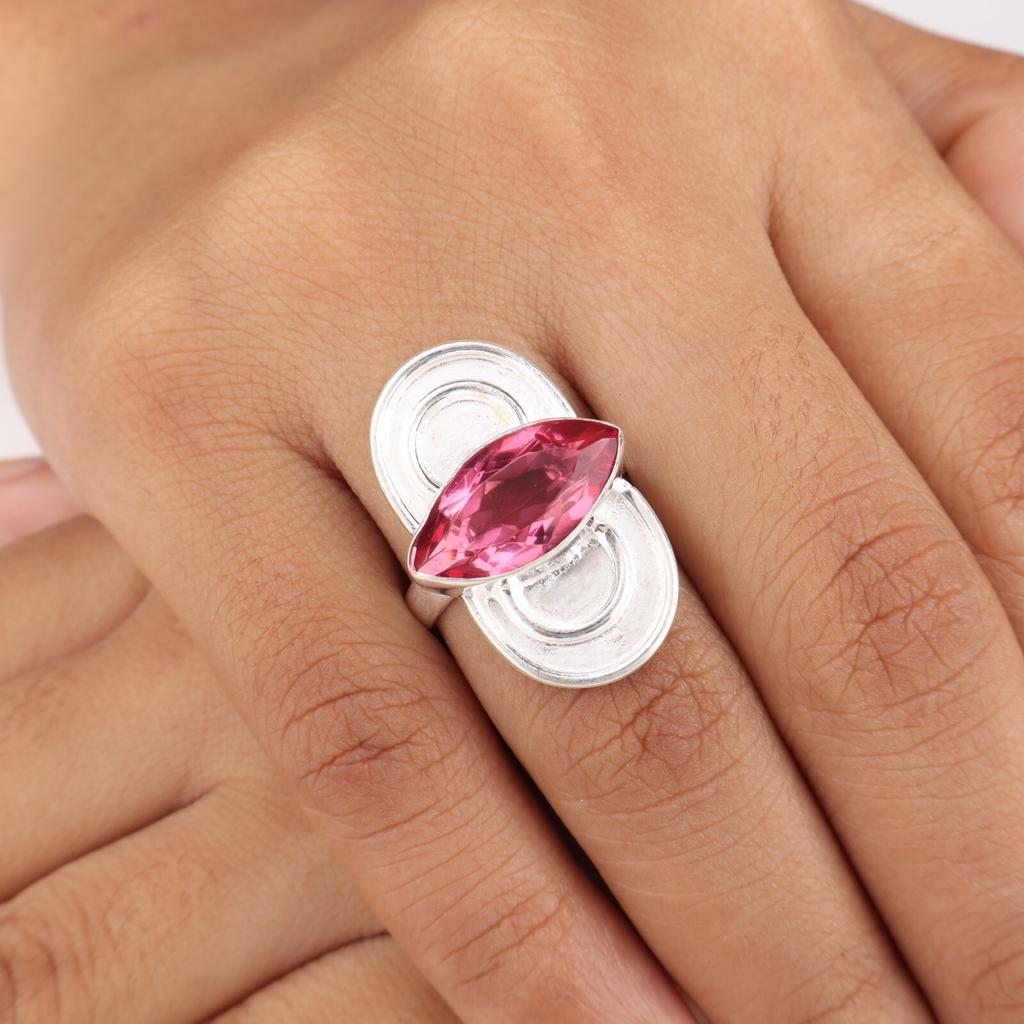 Pink Tourmaline Gemstone 925 Sterling Silver Jewelry Handcrafted Ring For Women RR-34-11