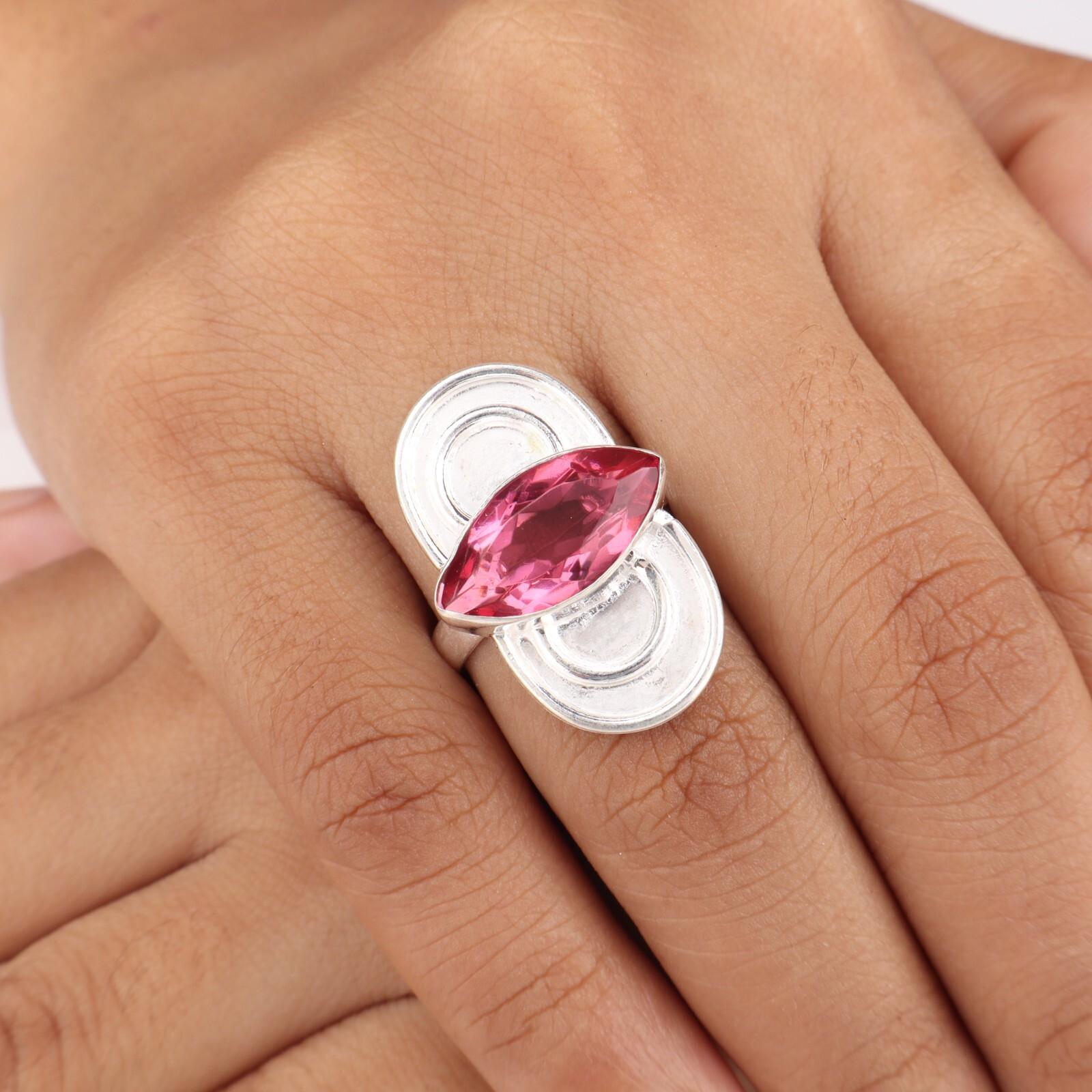 

Pink Tourmaline Gemstone 925 Sterling Silver Jewelry Handcrafted Ring For Women RR-34-11 13