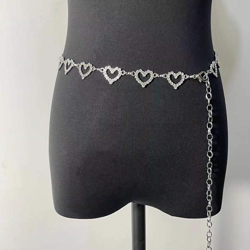 New Waist Chain for Women's Personality Simple and Fashionable Love-shaped Rhinestone Inlaid Metal Belt Body Chain Accessories
