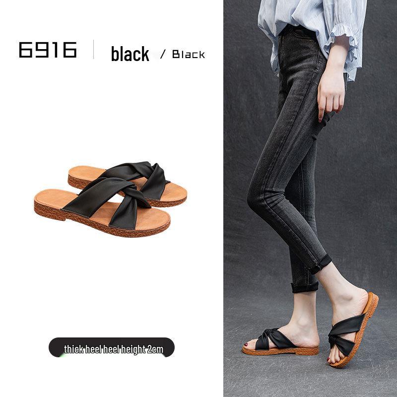 2025 Špičkové dámské módní sandály z pravé kůže - Všestranná plochá plážová obuv