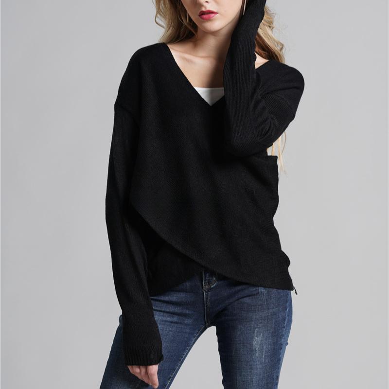 IHUASU Autumn and Winter Big Size Women's Commuter Cross Splicing Knit Sweater