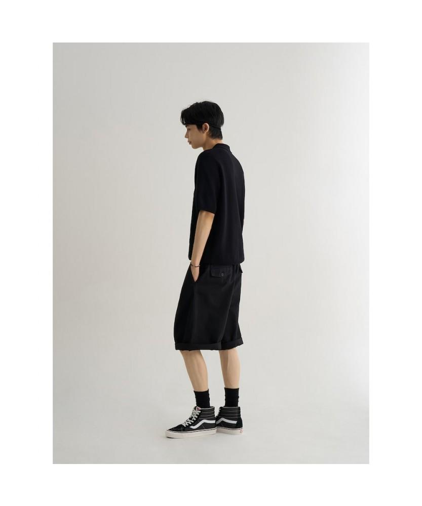8SECONDS Formal Half-Zip Collared Neck Short Sleeve Knit Black