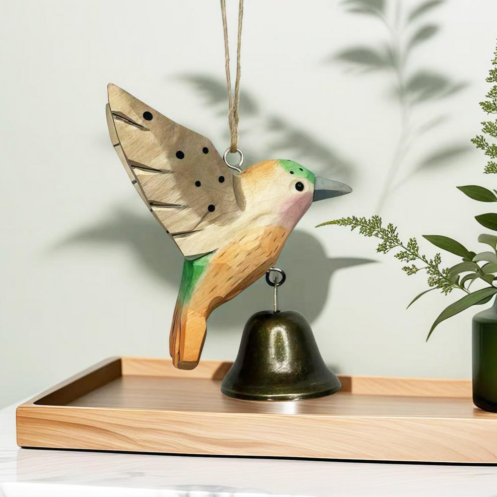 Hölzerne Kolibri-Figur Kolibri-Ornament mit Glocke Handgeschnitzte Holzschnitzerei Kolibri-Ornament Heim-Desktop-Dekoration