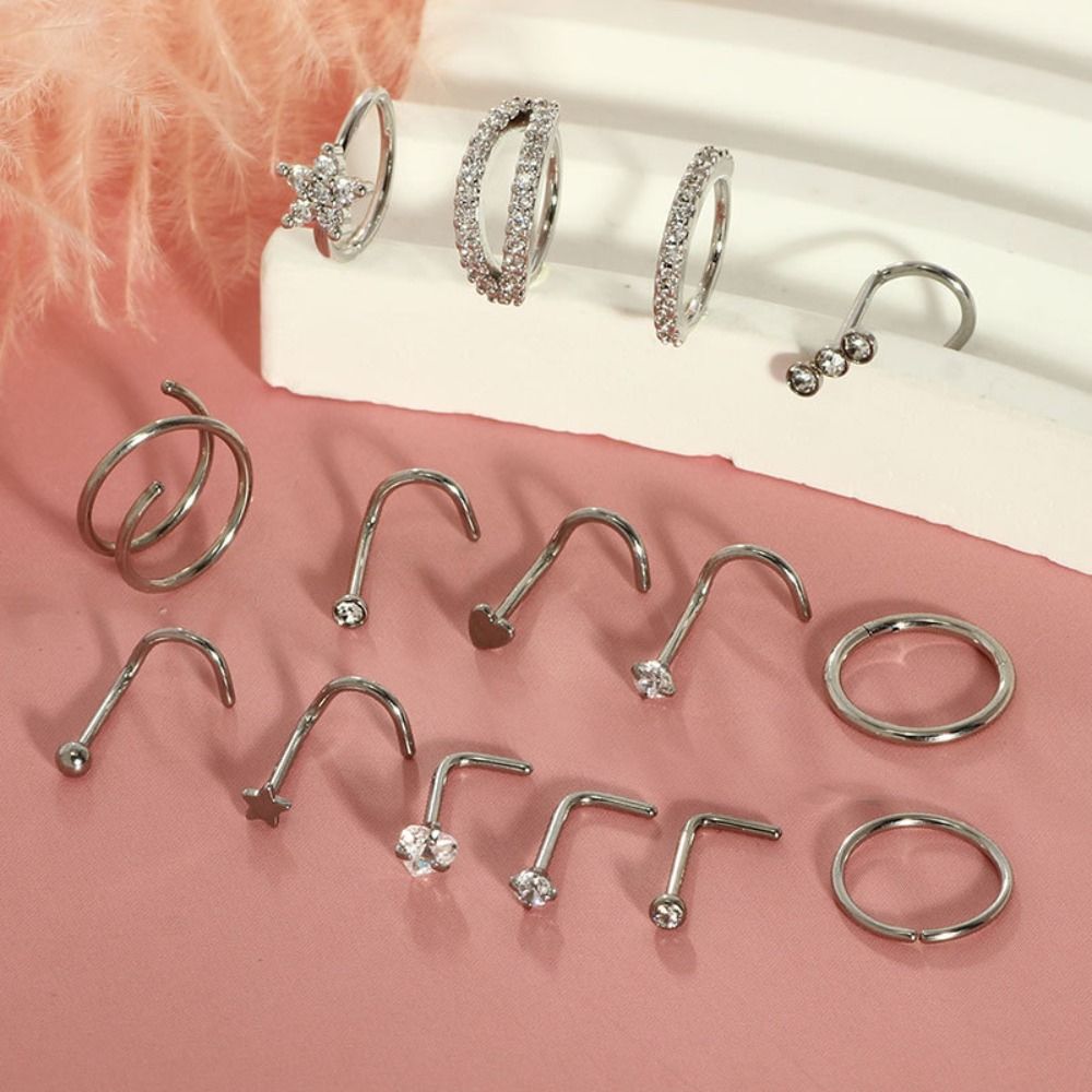 15 Stück gemischt 316 Edelstahl Lippenringe Nasenpiercing Schmuck Körperclips Creolen für Damen Herren
