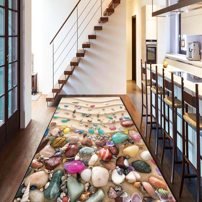 3D plážový oblázek Běhoun na podlahu Hvězdice Mušle Vzor Podložka Absorpční Protiskluzový Koberec do chodby pro obývací pokoj Ložnice Dekorace