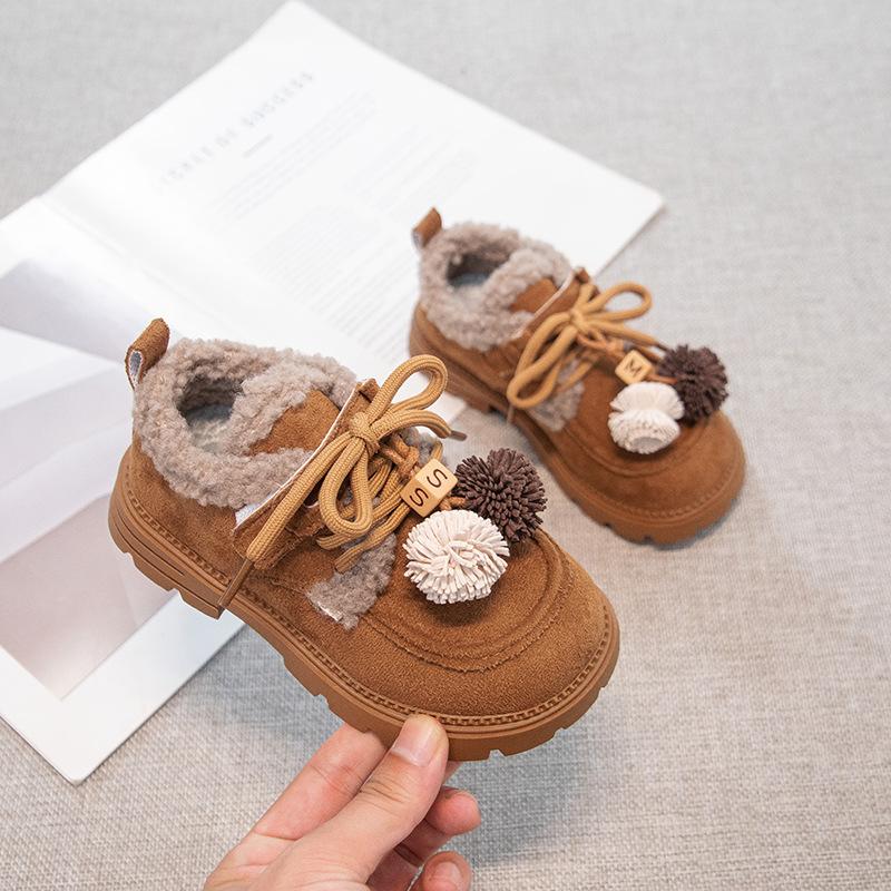 Girls Cotton Shoes Winter 2025 New Children's Plush Thickened Fluffy Shoes Girls Retro Loafers Medium and Older Children's Shoes