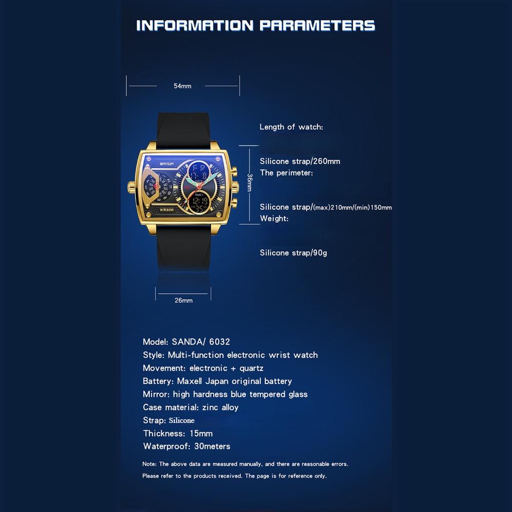 Часы SANDA Модные деловые электронные часы Trend Cool Электронные часы — фото 3