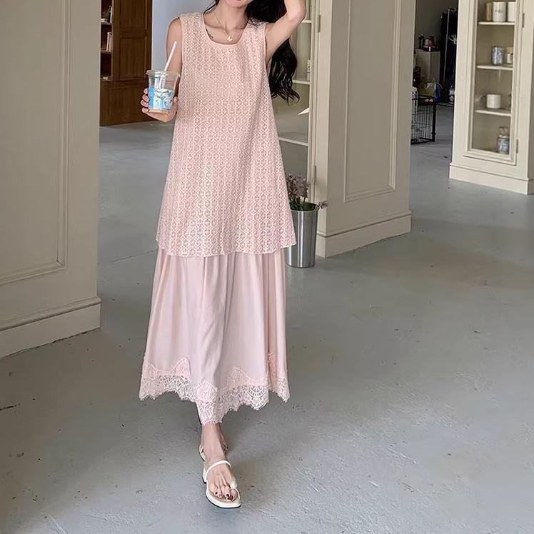 2026 Summer Flattering Lace Patchwork Vest Dress for Curvy Figures - French Style