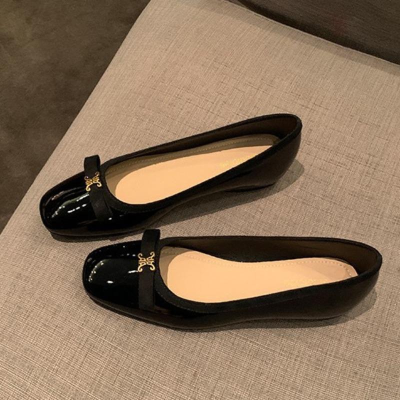Autumn and Winter New Inner Height Increase 3 Noble Gold Buckle Bow Square Round Head Thick Sole Shallow Mouth Single Shoe Women