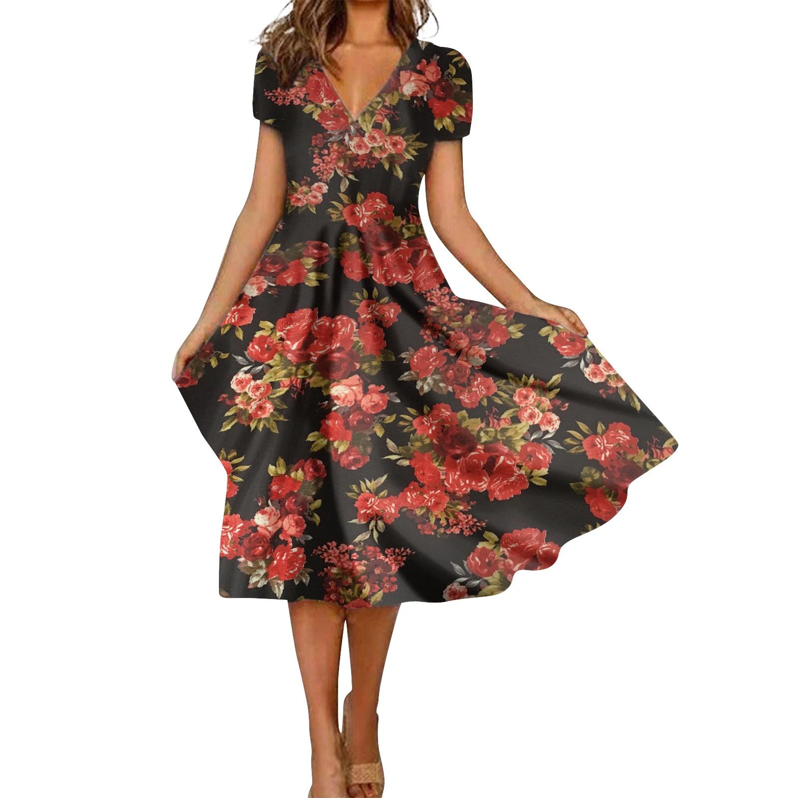 Женское модное и универсальное летнее темпераментное платье с v-образным вырезом — фото 3