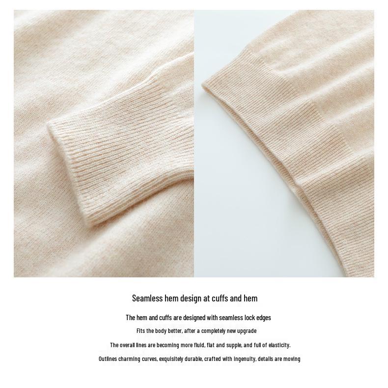 Women's Seamless High Neck Cashmere Pullover - Autumn/Winter Solid Color Base Layer Knit Sweater
