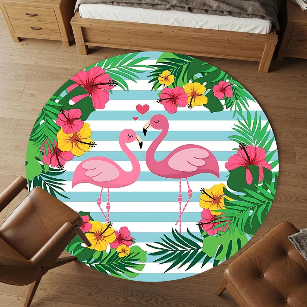 1pc Flamingo Tropical Round Chair Mat Area Rug - Non-Slip, Floor Mat for Office, Bedroom, and Indoor Decor C1125264