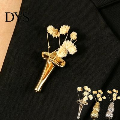Decorative Coat Brooch Peanut/Calla Shaped Flower Insert Brooch, DIY Wearable Bouquet Holder Silver Vase Clip, Metal Lapel Pin for Women Alloy Shirt