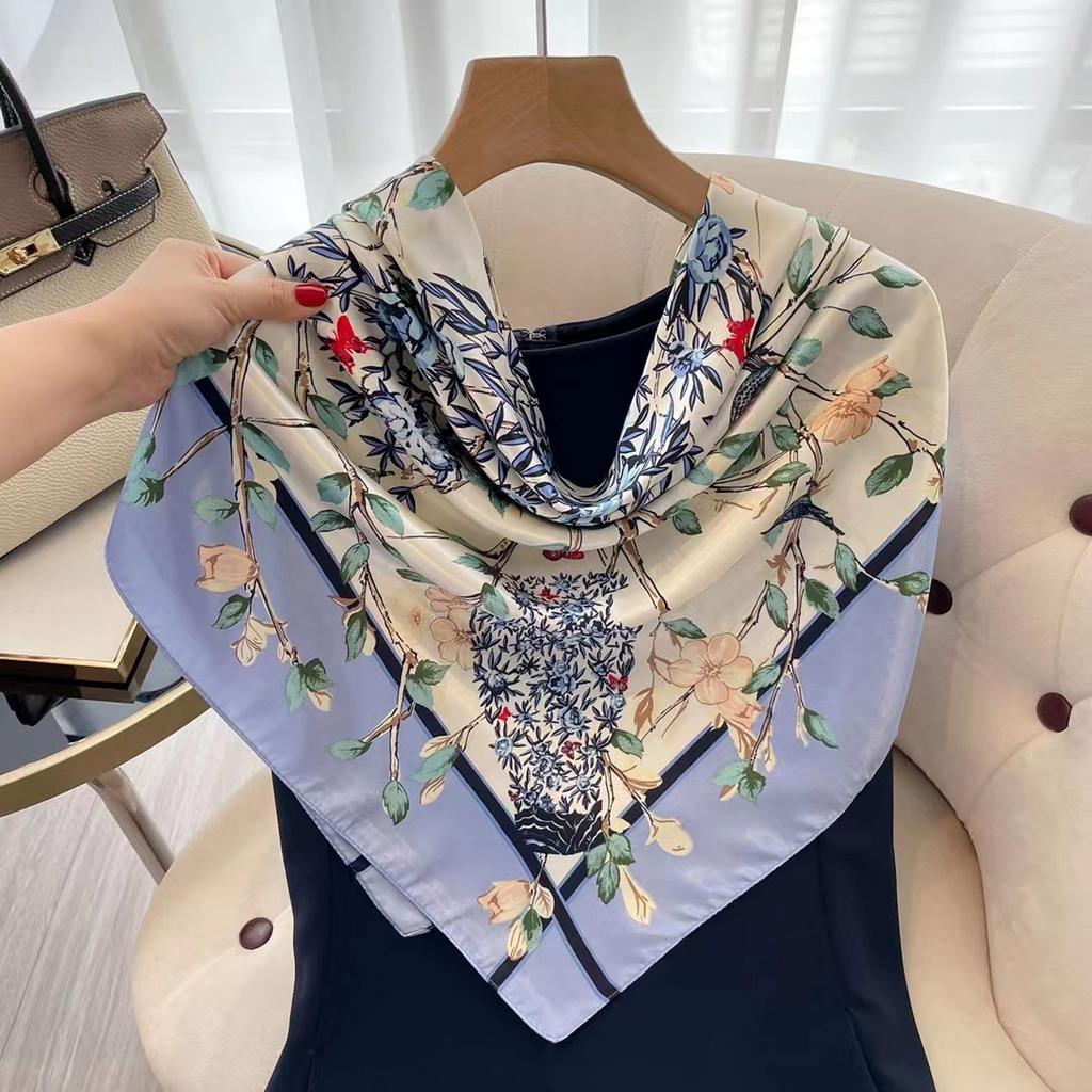 Vintage Paisley Silk Scarf Women Fashion Designer Head/Hair Scarves 90*90cm Hijab Bandana Cheveux Foulard Femme 90X90CM