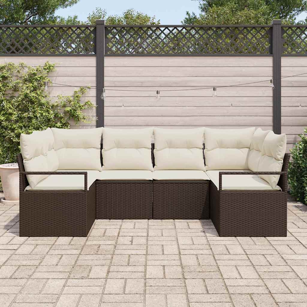 6 Piece Brown Poly Rattan Sofa Set with Cushions