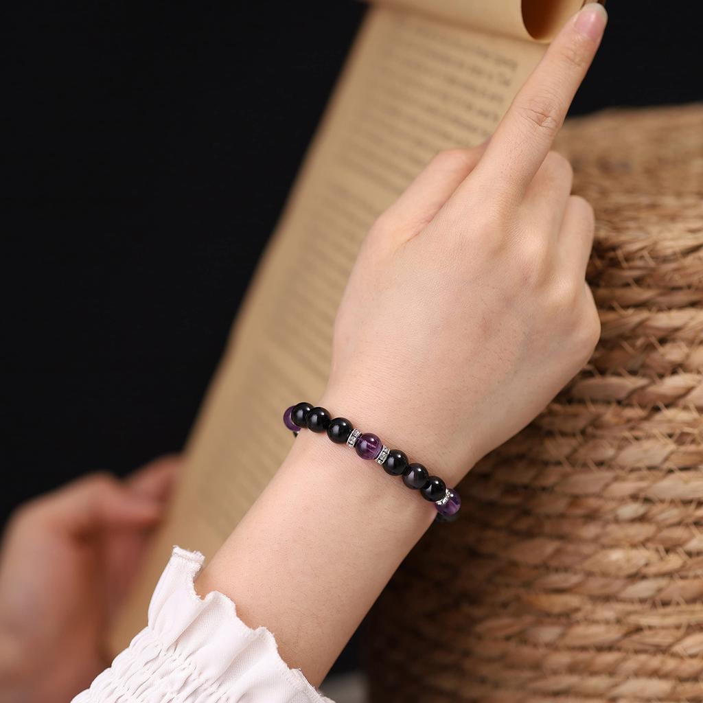 COAI Obsidian and Amethyst Bracelet Protection and Purification Prayer (February Birthday), Bracelet, Beads, Women's