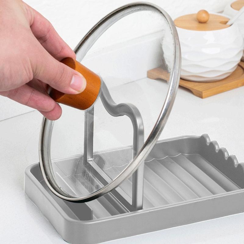 Modern Cookware Holder With Large Capacity And Tool Storage Metal Construction Easy Assembly Spoon Rest with Lid Holder