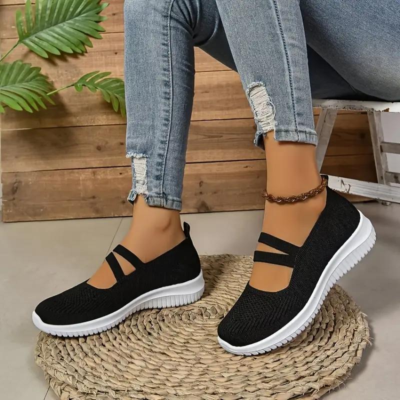 

Женская обувь, дышащая обувь с плетением Flyknit, женская уличная повседневная обувь, плоская противоскользящая обувь 36 чёрный