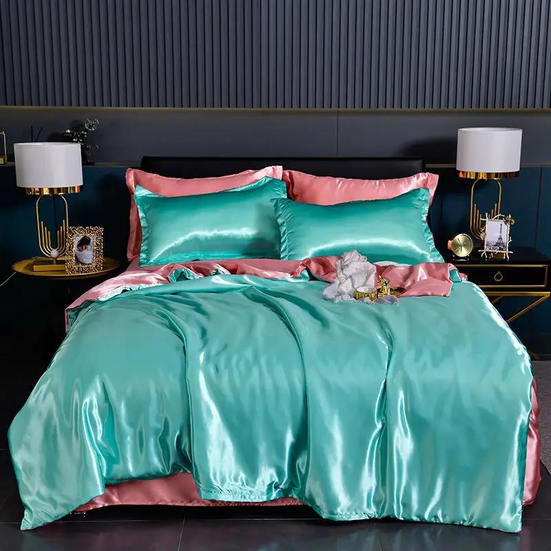 Luxus 100% Seidenbettwäsche-Set mit Bettbezug-Set Doppel- King- Queen-Size Bettwäschebezug-Set 4-teilig Bettdecke Bettwäsche-Sets