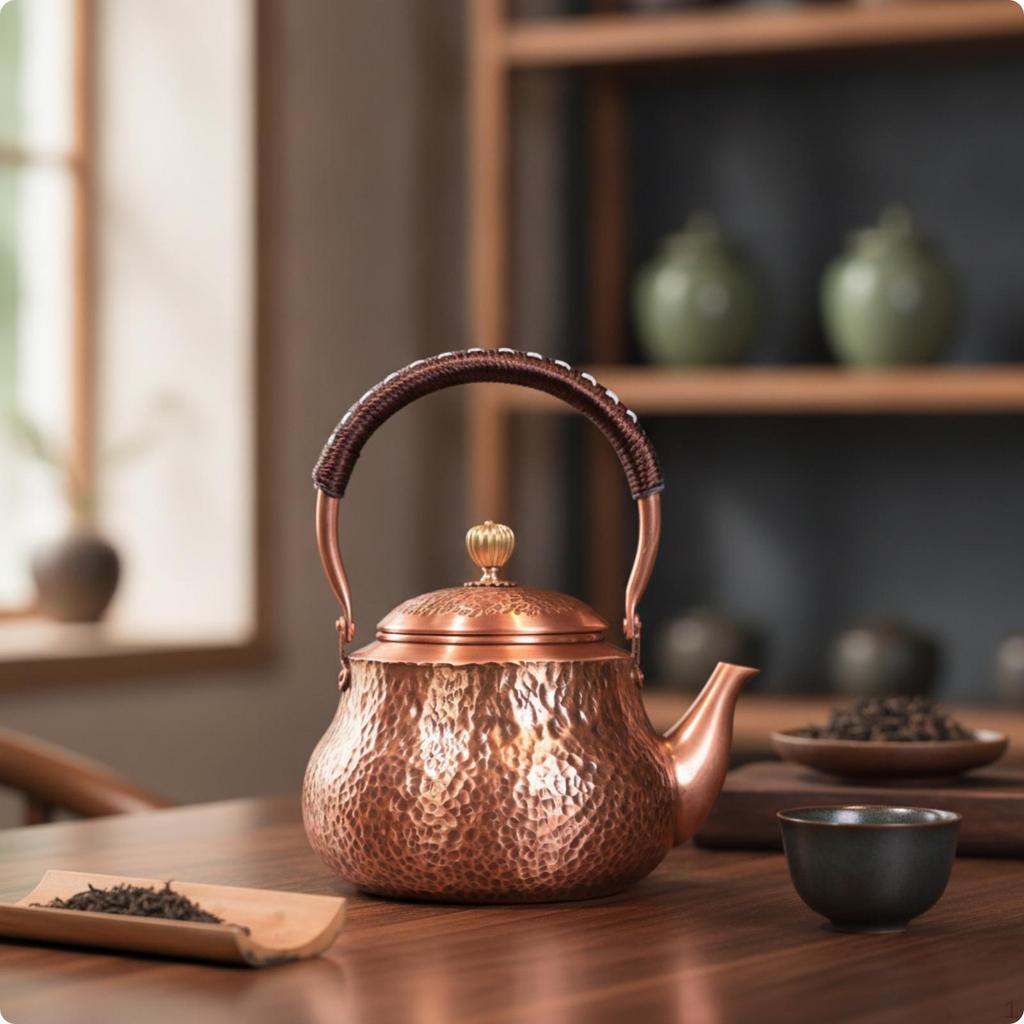 Hammered Copper Kettle Traditional Stovetop Tea Rust-Resistant Vessel for