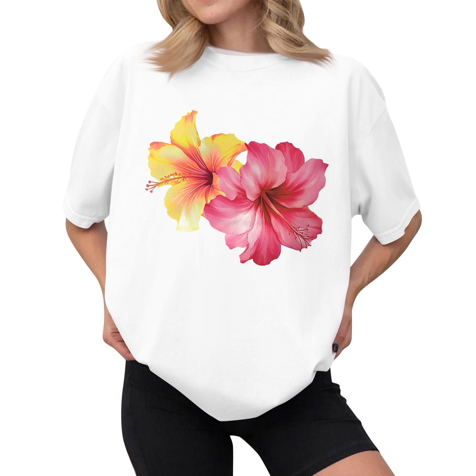 

Жіноча повсякденна футболка з принтом і круглим вирізом, пуловер з короткими рукавами L білий