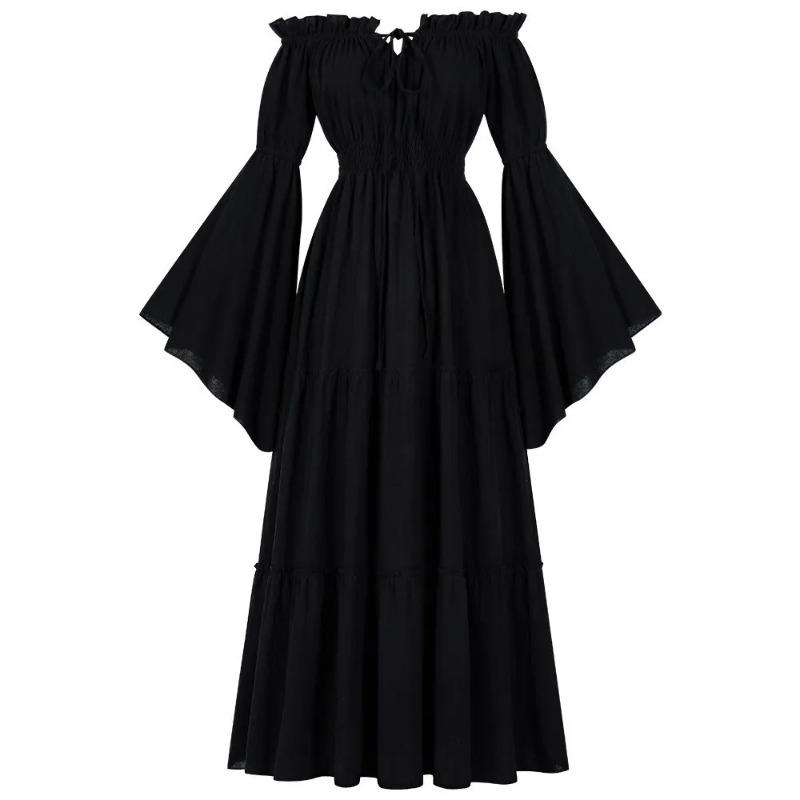 Women Medieval Vintage Dress Off Shoulder Ruffle Long Renaissance Victorian Dresses Cosplay Retro Gown Halloween