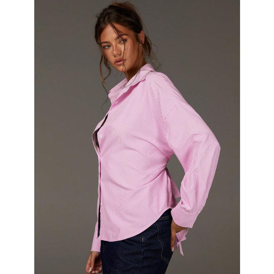 YYFS Damenmode Casual Frühling Herbst Streifendruck Langarm Polokragen Blusen & Hemden