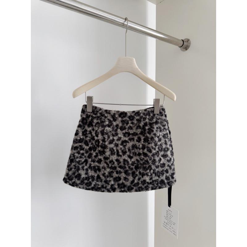 Leopard Print Lamb Wool Retro High-Waisted Skirt - Early Autumn Women s Fashion M серый