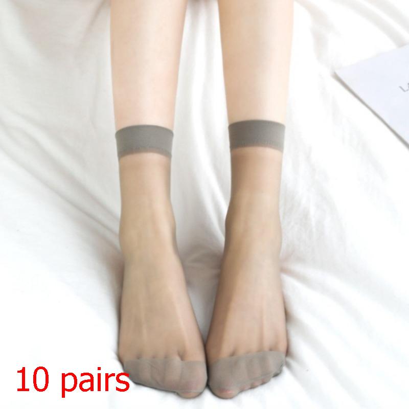 10Pairs Solid Color Socks Women Sexy Elastic Silky Transparent Thin Short Stockings Ladies Casual Ankle Socks