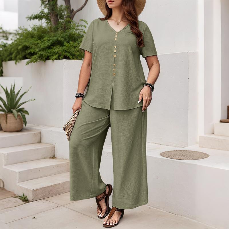 ZANZEA Women Short Sleeve Blouse and Cropped Pants Summer Two Piece Suit Sets
