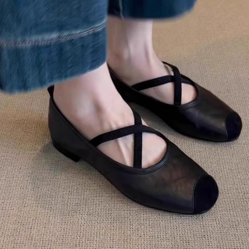 Weiche Lederversion~ Französische flache Ballerinas mit gekreuzten Riemen, neue superweiche Retro-Mary-Jane-Einzelschuhe mit leichtem Ausschnitt für Damen.