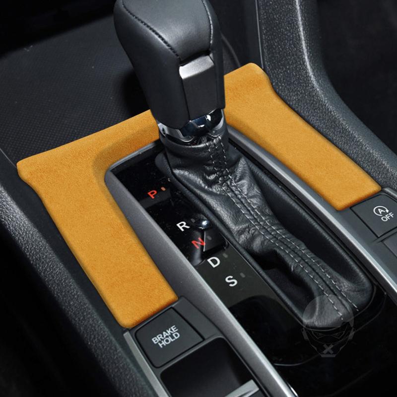 For Honda Civic 10th 2016- Red Suede Automatic Gear Shift Surround Panel Trim Cover Car Interior Modification Accessories