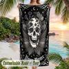 Skull Floral Fantasy Theme Quick Dry Beach Towel Custom Name Text Print Large Sand Resistant Towel Beach Vacation