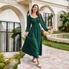 Damen-Quadratkragen-Kleid mit geraffter Taille und langen Ärmeln