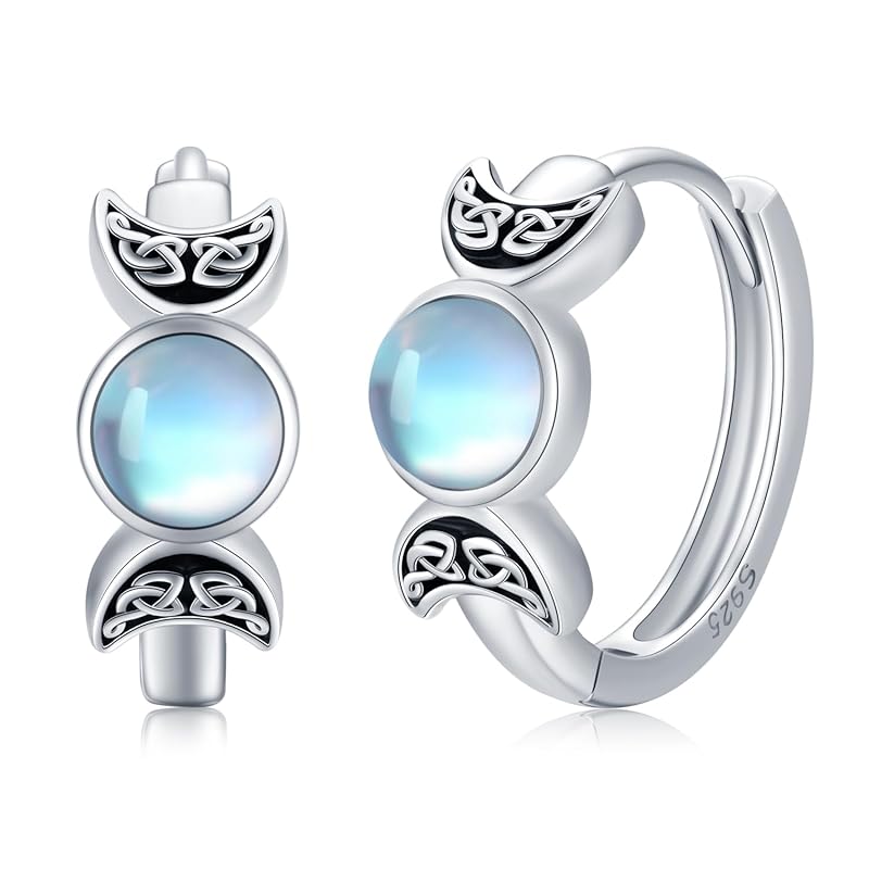 

StoryMidir month earrings moonstone ring earrings silver 925 Compatible with metal allergies moon ladies hoop earrings platinum finish moonstone