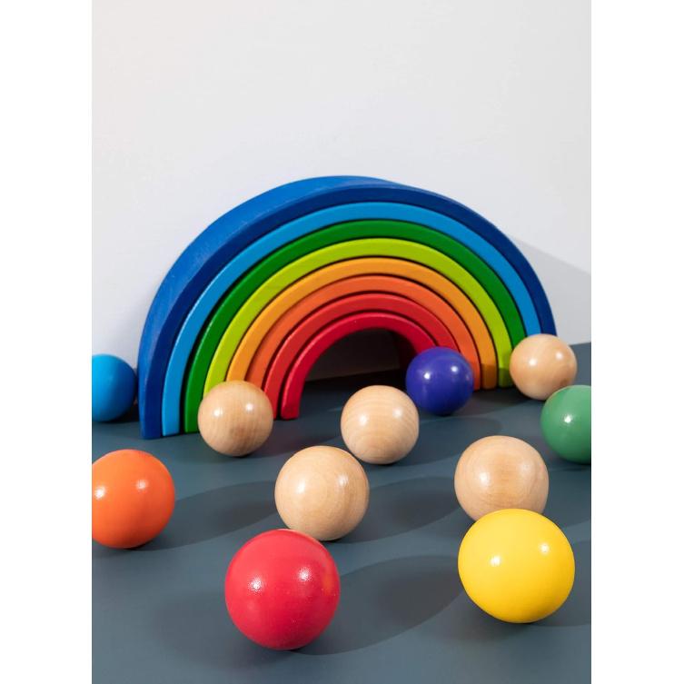 1.8 Inch Montessori Wooden Rainbow Balls, Colorful/Pastel/Natural Wooden Ball Toys for Toddler & Baby Grasping, Preschool Learning Material,