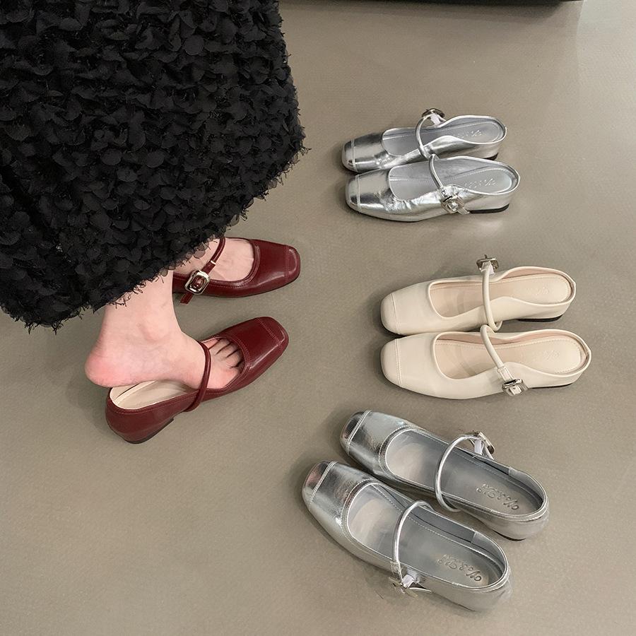 Inner height-increasing silver niche single shoes women's summer new Korean version of French fairy style thick-soled heightening bag head half slippe