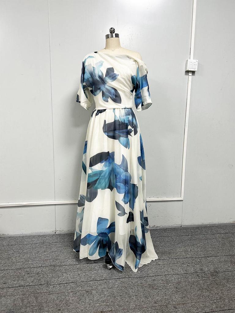 Vestido de gasa bohemio europeo y americano con un hombro descubierto