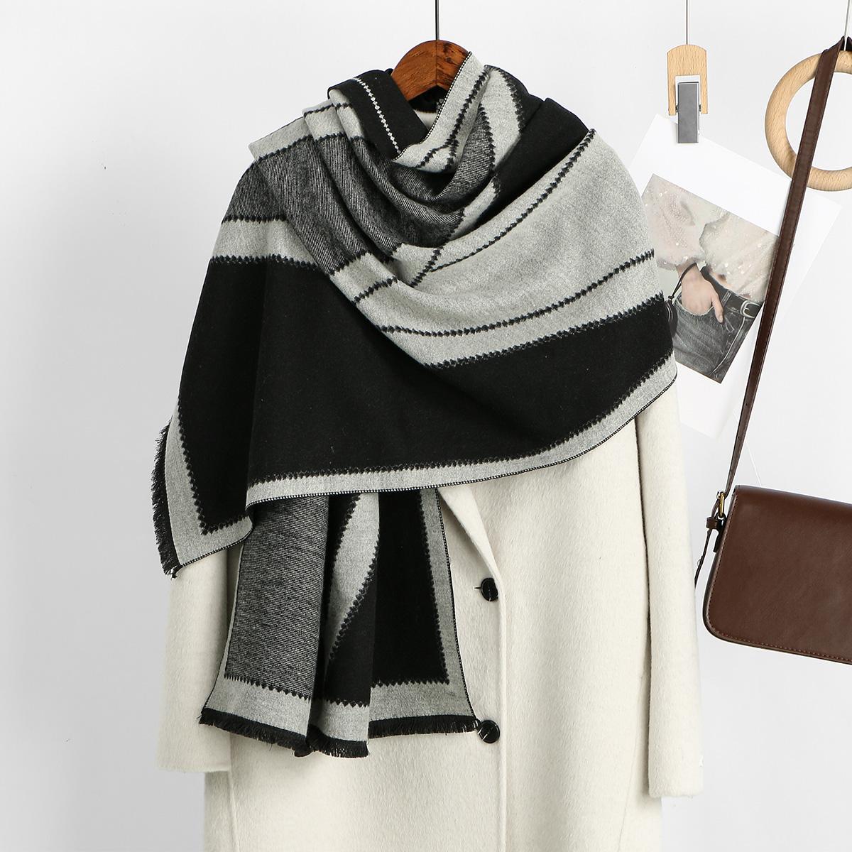 

Зимний теплый кашемировый шарф с принтом для женщин, толстый платок-одеяло с бахромой, пашмина, буфанда с кисточками, женский длинный фуляр