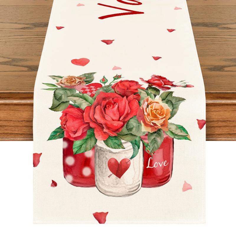 Valentine's Day Table Flag Cat Branch Heart Pattern Table Decoration Indoor Outdoor Home Party Decoration