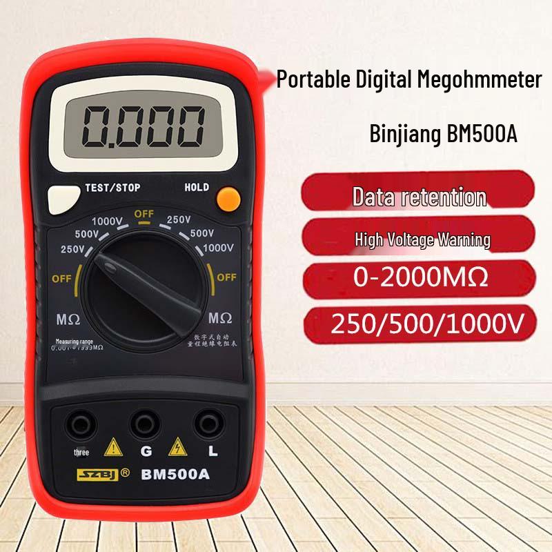 Binjiang BM500A Digital Insulation Resistance Tester 1000V/500V Hand-Crank Megohmmeter