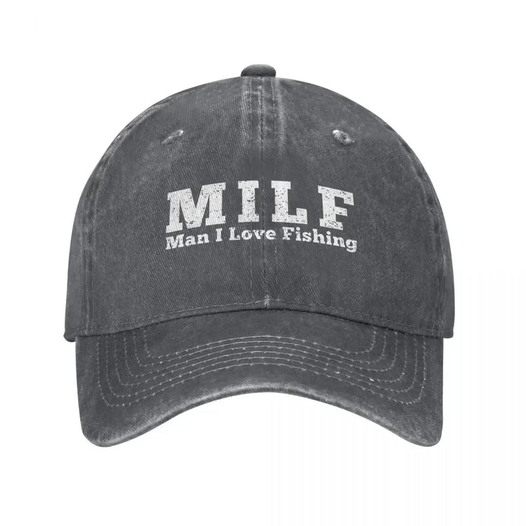 MILF Man I Love Fishing Unisex Baseball Caps Funny Fisherman Distressed Denim Washed Caps Hat Casual Outdoor Workouts Sun Cap