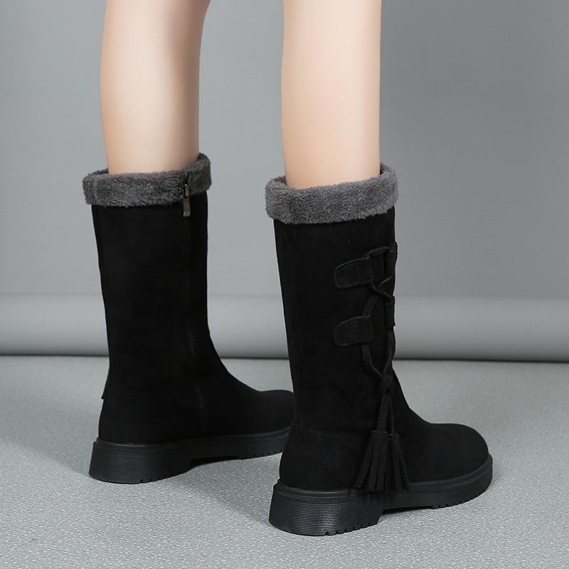 Fashion Winter New Style Women Snow Boots Warm Fur Mid-Calf Boots Women Round Toe Side Zip Ladies Flat Shoes Comfortable Female Boots