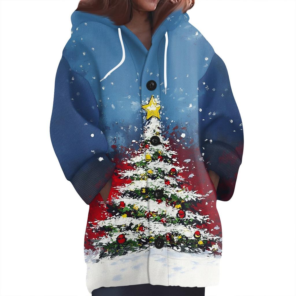 Dámská móda ležérní svetr s dlouhým rukávem a vlněným úpletem s kapucí na knoflíky