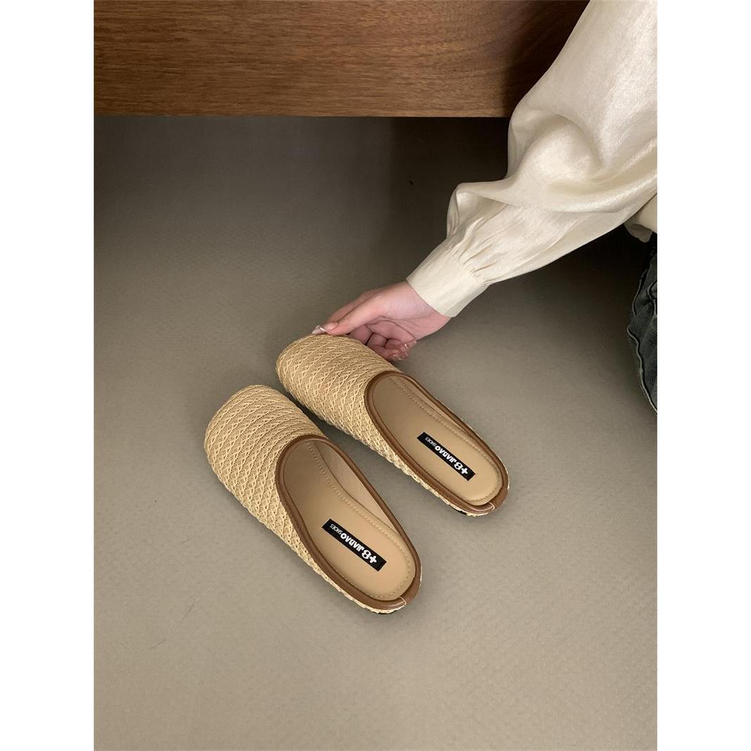 

2025 summer new woven design breathable casual versatile flat bottom fisherman women s cool slippers women s half slippers 35