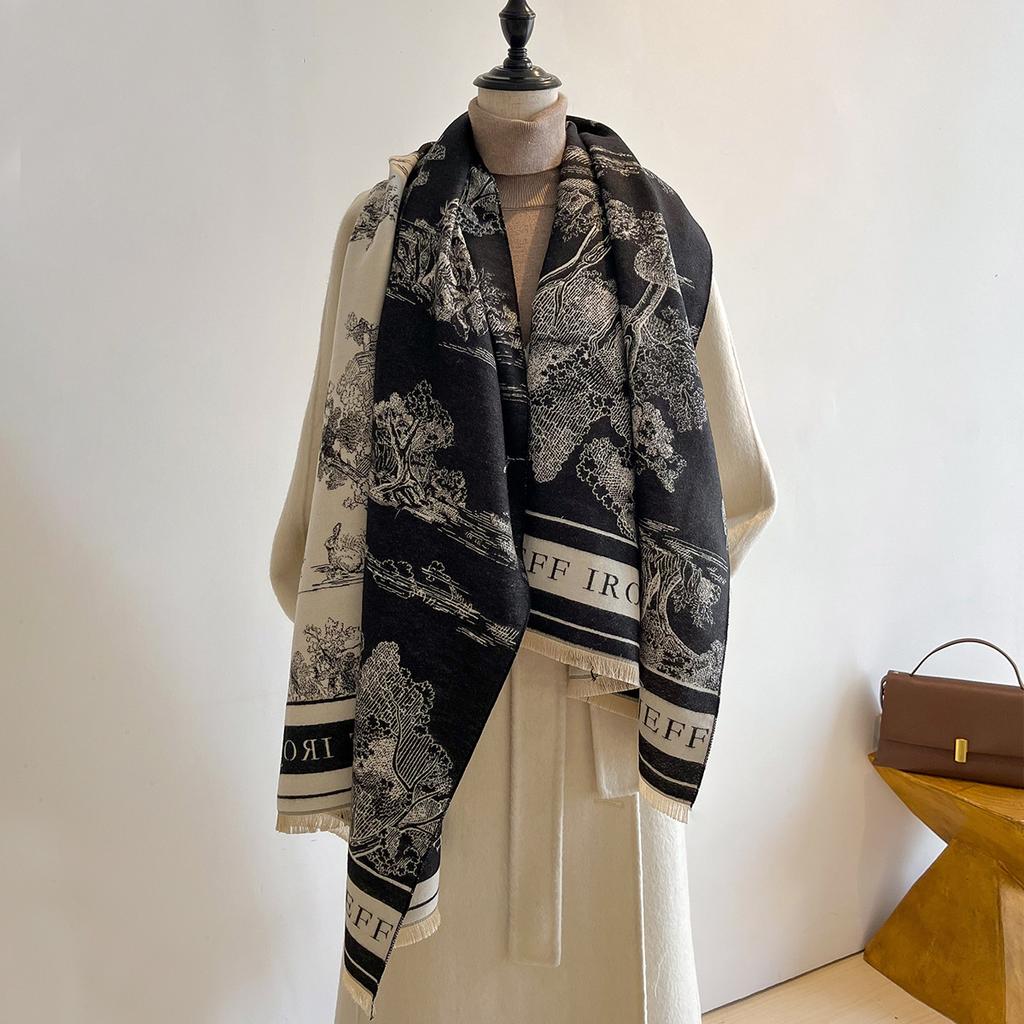 Autumn And Winter Popular Shawl Outside Women'S Scarf Office Blanket Cashmere Fringed Warm Scarf Live Stream